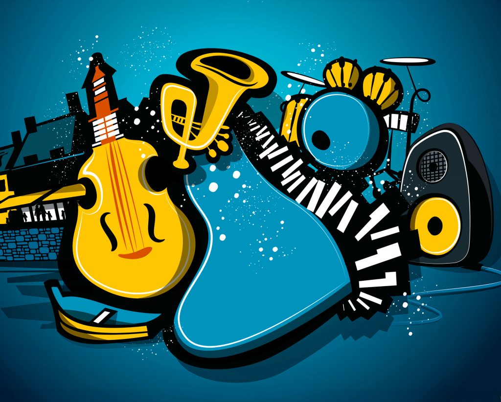 Photomontage d'un visuel pour un concert d'été à La Trinité-sur-Mer, combinant une ambiance festive, des couleurs estivales et un design attractif pour promouvoir l'événement.