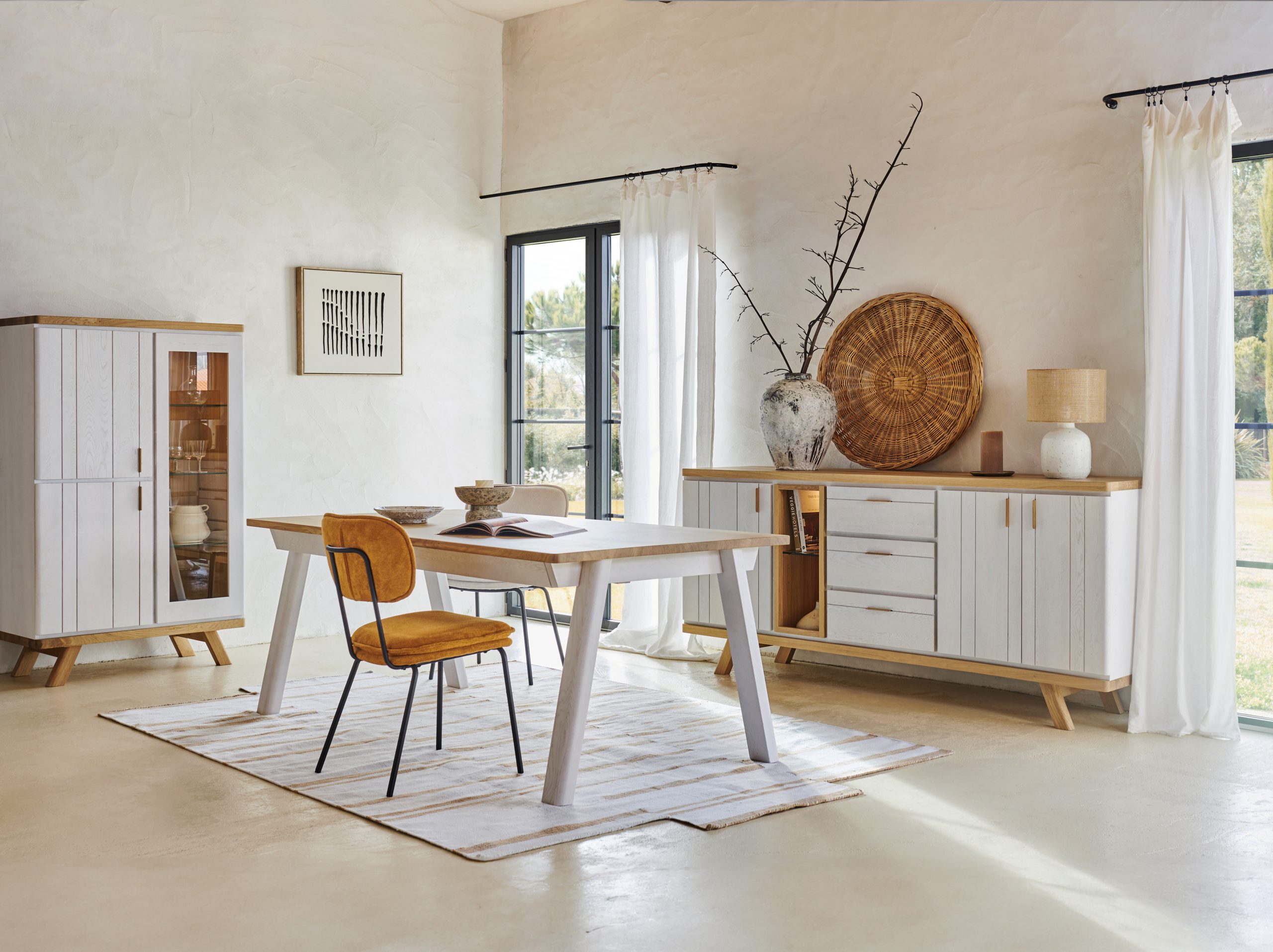 Empty old wood plank wall 3d render,There are concrete floor,Behide the backdrop is a tropical garden,sunlight shine into the room.
